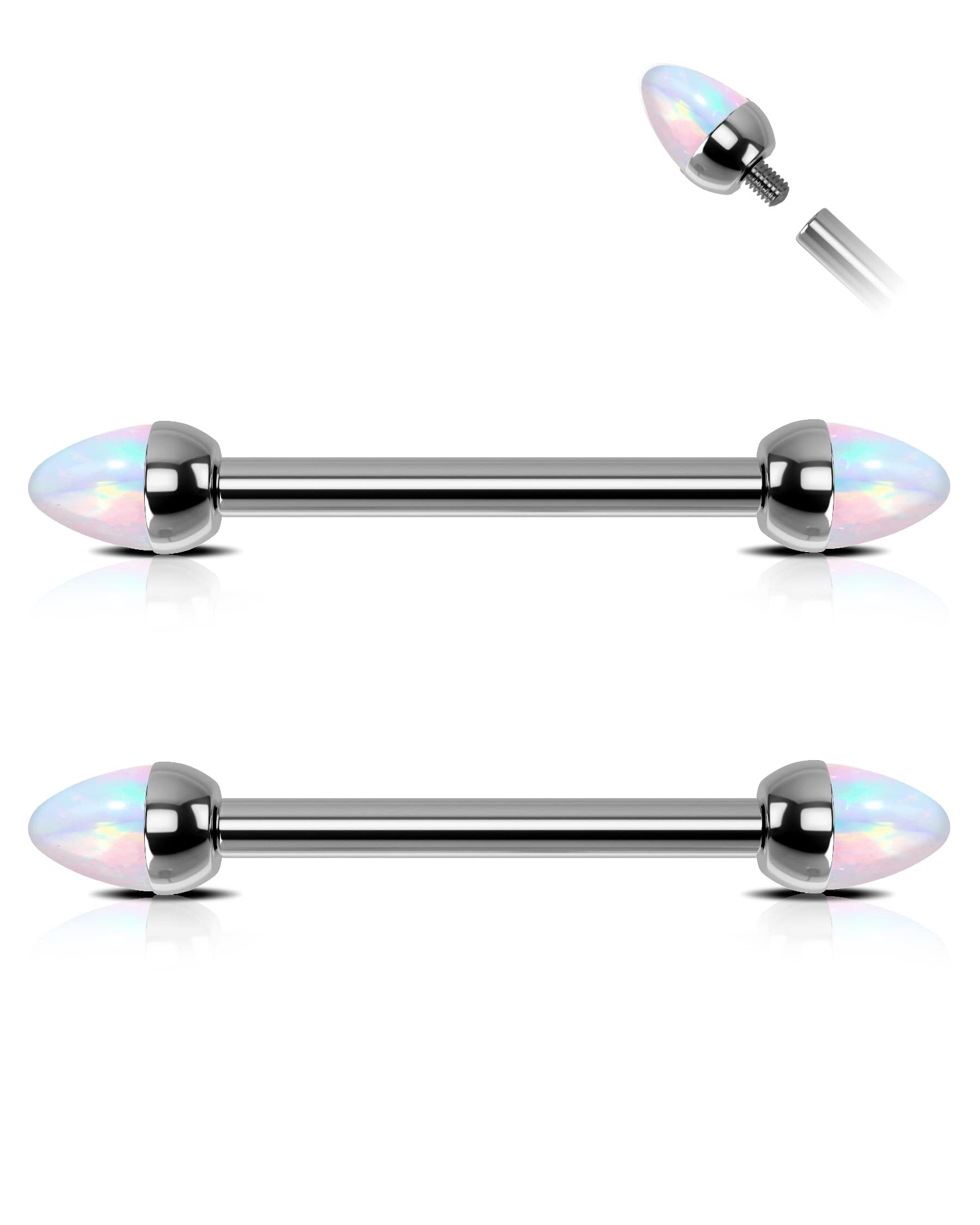 Jewseen 14G Nipple Rings G23 Titanium Internally Threaded Nipple Barbell Opal Bridge Piercing Jewelry 14mm Nipple Piercing Jewelry Spike Nipple Bar for Women Men