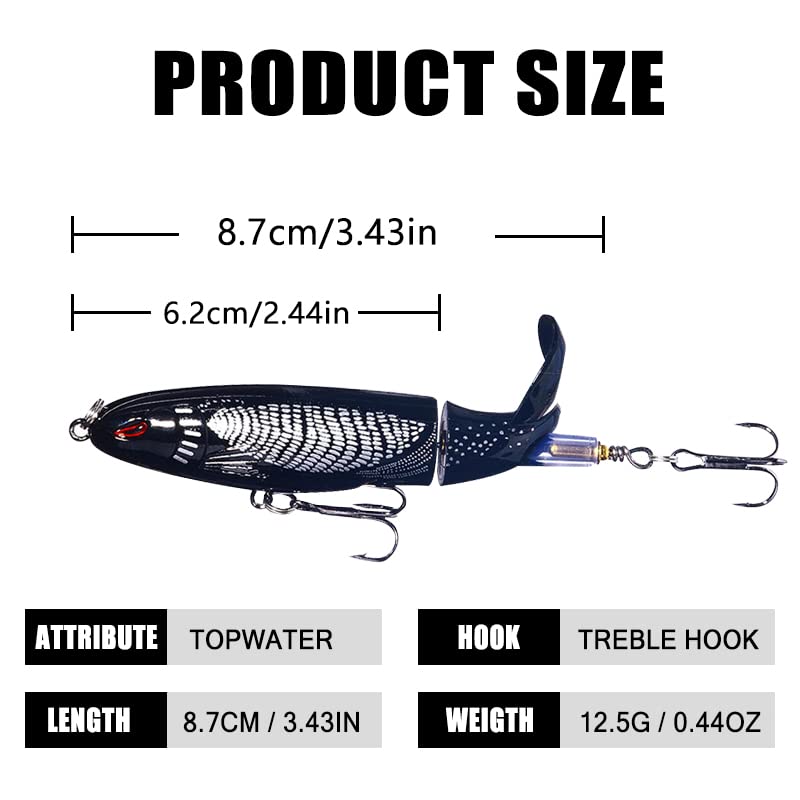 HENGJIA Topwater Fishing Lures for Bass Fishing with Storage Box, Floating Popper Fishing Lure for Bass Catfish Pike Perch, Floating Pencil Bass Bait with Rotating Tail Freshwater or Saltwater