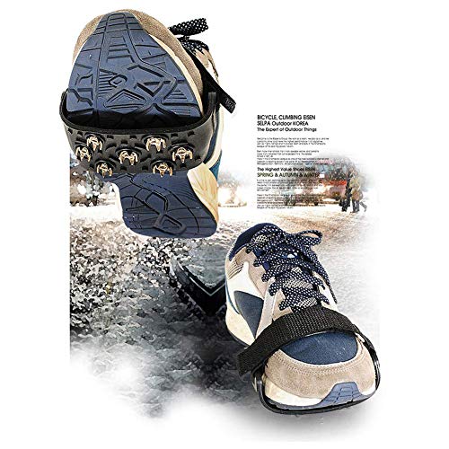 1Pair Crampons Ice Cleats Traction Anti-Slip Shoes Grips Shoes Ice Spikes Hiking Boots Crampons with 7 Teeth Straps Black.