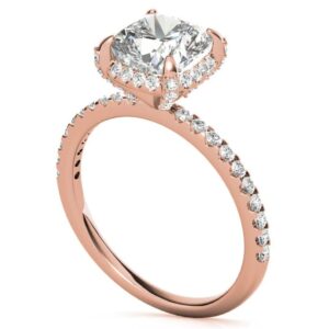 Moissanite Ring 10K Solid Rose Gold Handmade Solitaire Accents Engagement Ring 1.50 CT Cushion Cut Moissanite Diamond Halo Wedding Bridal Rings for Women Her Propose Ring (7)