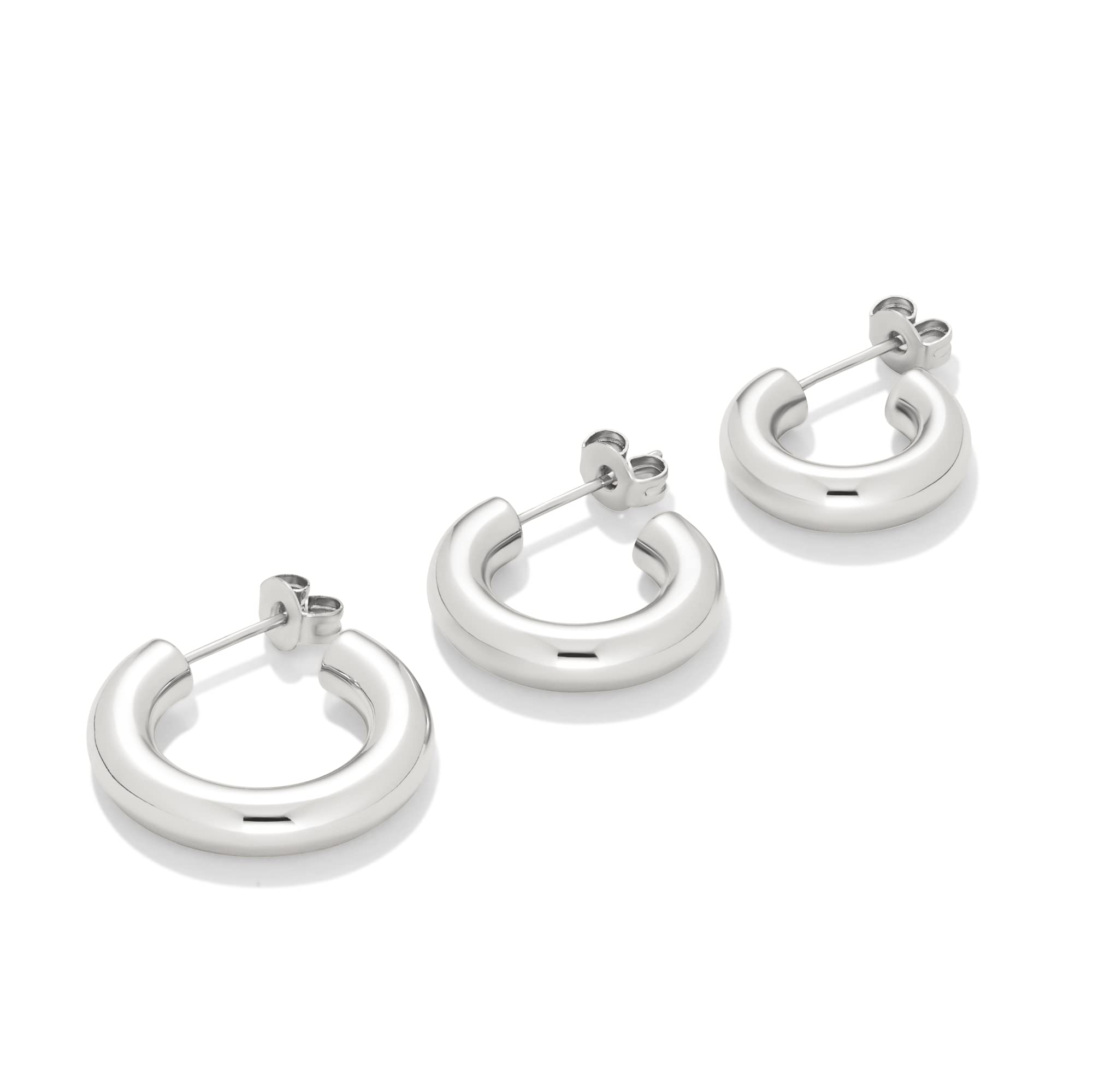 Amazon Essentials Sterling Silver Plated Thick Tube Hoop Set, Sterling Silver