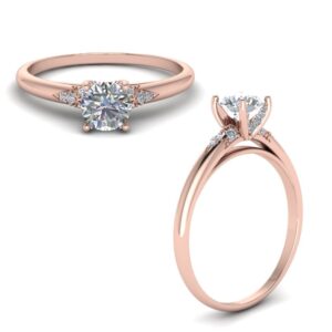 Round Cut diamond Petite Engagement Rings with White Diamond in 14K Yellow Gold rose gold plated Created Cubic Zircon Round shape White color Solitaire Engagement Rings prong setting in Size 7