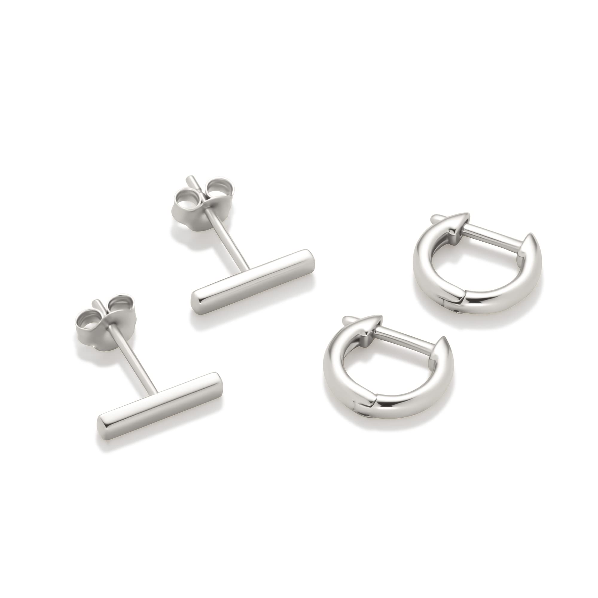 Amazon Essentials Sterling Silver Stud & Hoop Set, Sterling Silver