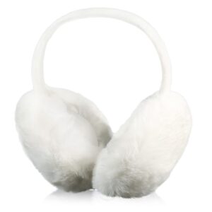 kinbom women winter earmuffs, cute faux furry ear muffs winter warm foldable ear covers for cold weather outdoor winter women girls (white)