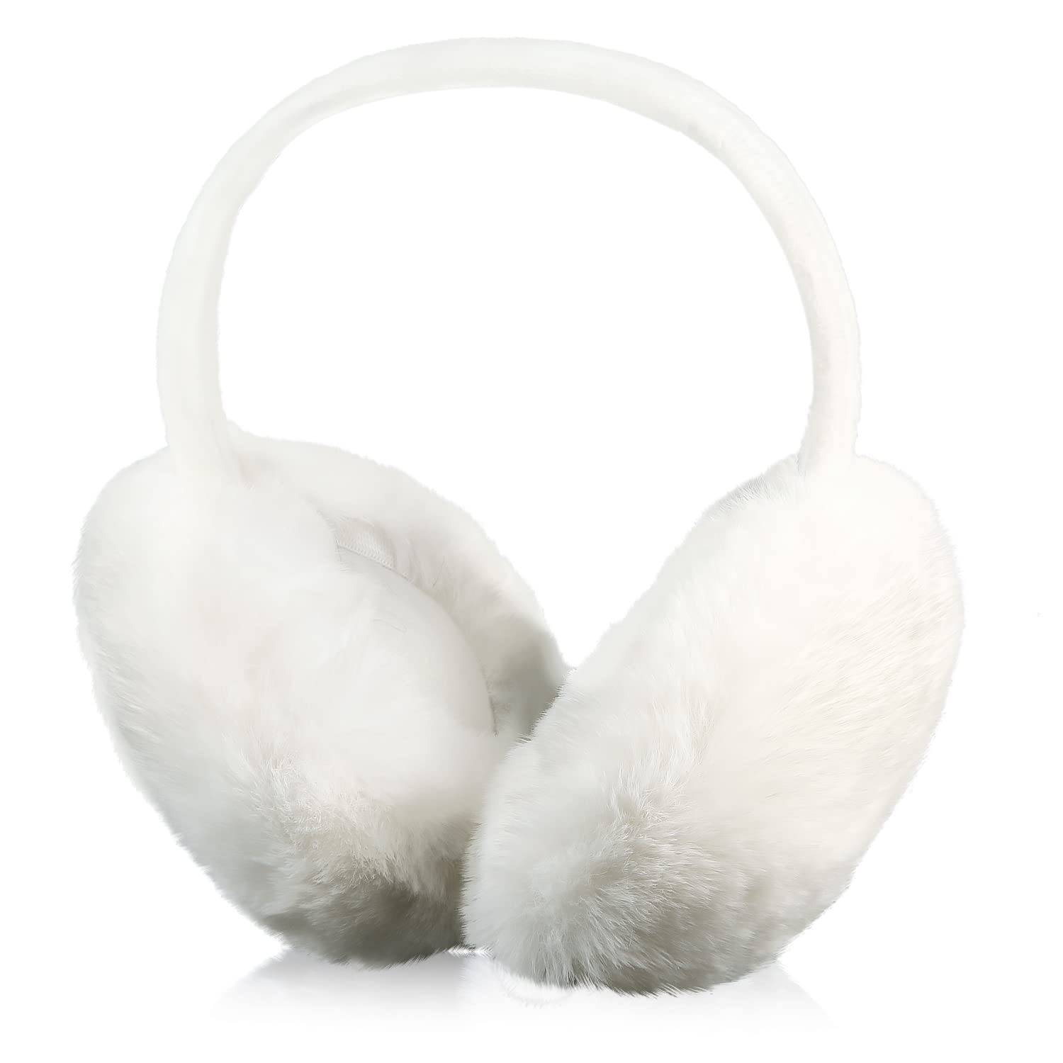 KINBOM Women Winter Earmuffs, Cute Faux Furry Ear Muffs Winter Warm Foldable Ear Covers for Cold Weather Outdoor Winter Women Girls (White)