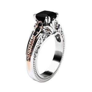 925 Sterling Silver Black Onyx and White Created Sapphire Women Ring Cushion Cut Cubic Zirconia Women's Engagement Ring