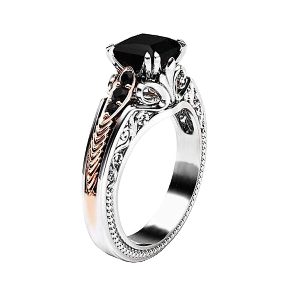 925 Sterling Silver Black Onyx and White Created Sapphire Women Ring Cushion Cut Cubic Zirconia Women's Engagement Ring