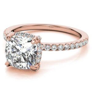 Moissanite Ring 10K Solid Rose Gold Handmade Solitaire Accents Engagement Ring 1.50 CT Cushion Cut Moissanite Diamond Halo Wedding Bridal Rings for Women Her Propose Ring (7)