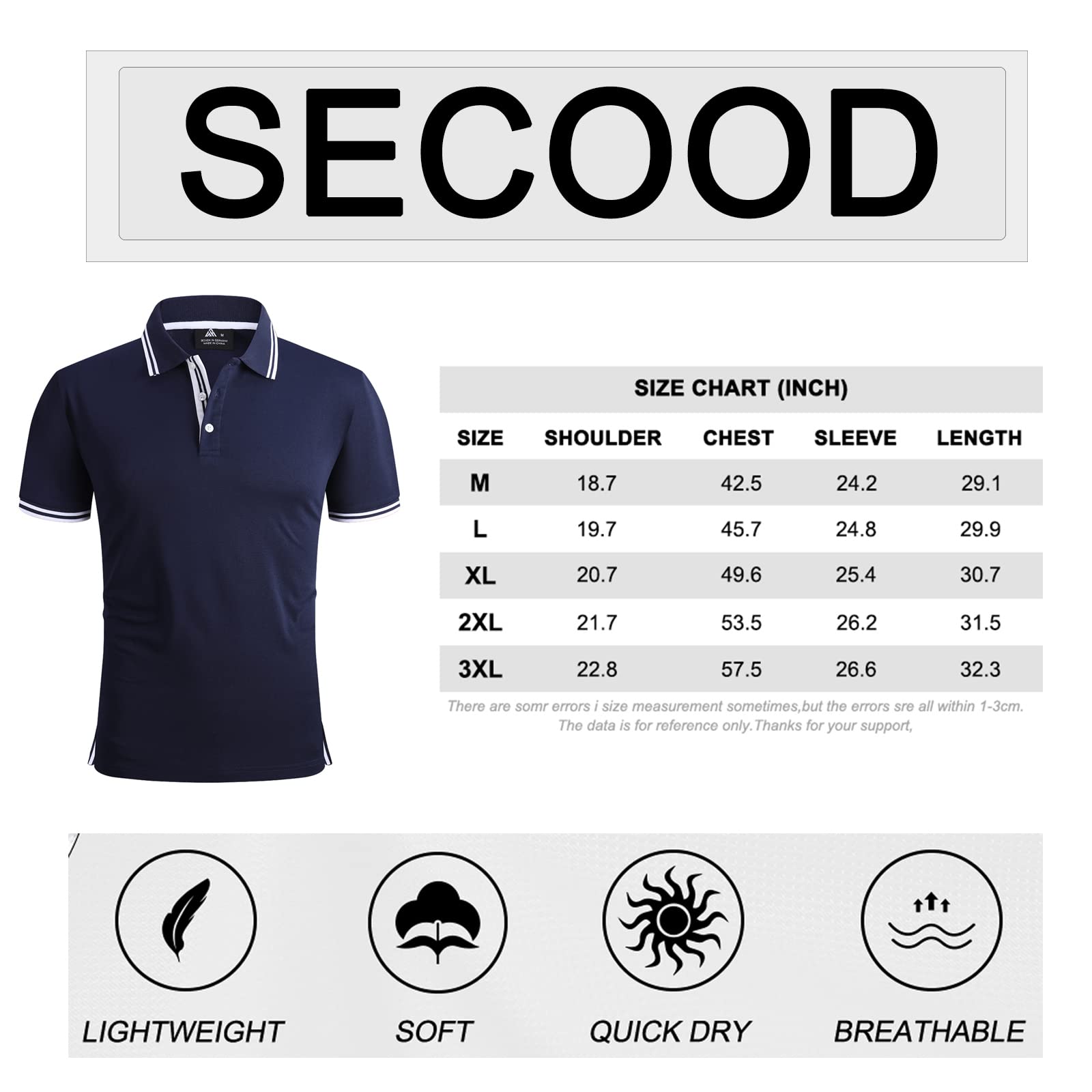 SECOOD Baby Blue Polo Shirts for Men Dry Golf Shirts Moisture Wicking Athletic Shirts for Outdoor