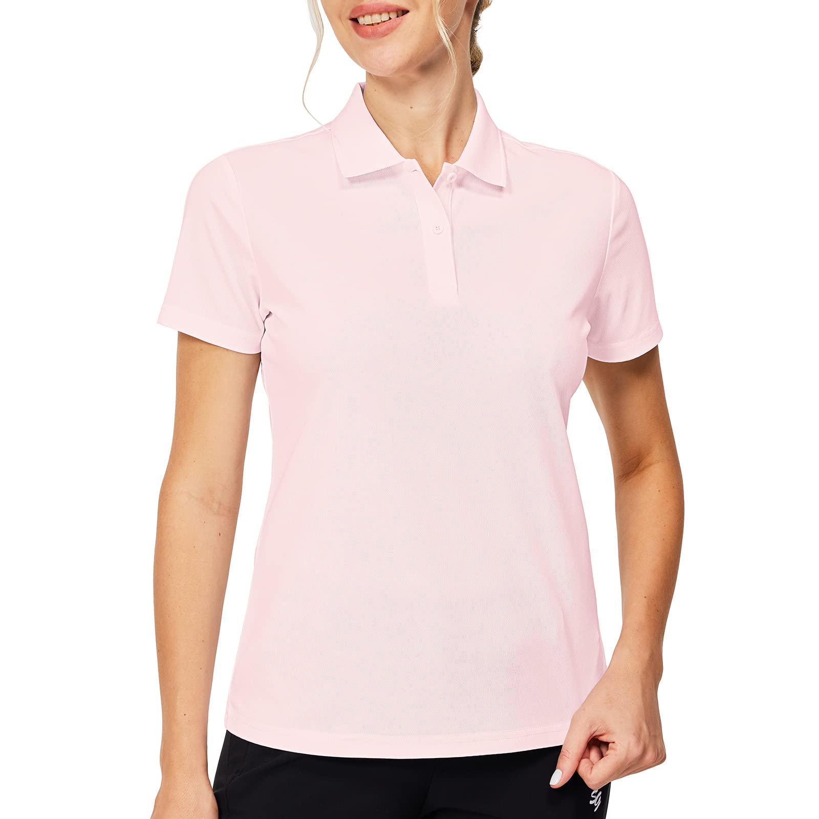 Golf Polo Shirts for Women Golf Shirts Athletic Polo Shirt Short Sleeve Work Shirts Casual Collared T-Shirts Dry Fit Shirts (Light Pink,M)