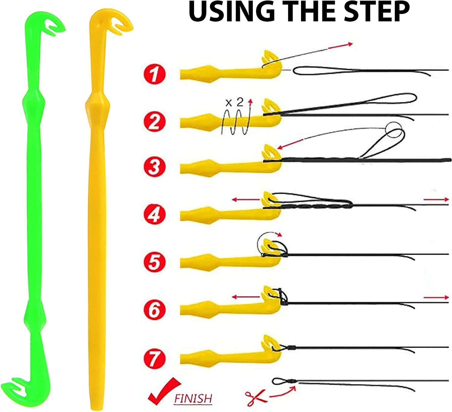 baixikly 4 Pcs Easy Hook Loop Tyer Disgorger Tool Plastic Hook Disgorger Set Tie Fast Knot Tying Tool for Fly Fishing Yellow Green