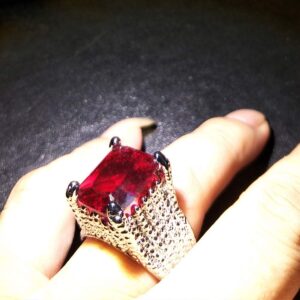 lingding 925 Sterling Silver Red Created Ruby Women's Engagement Ring