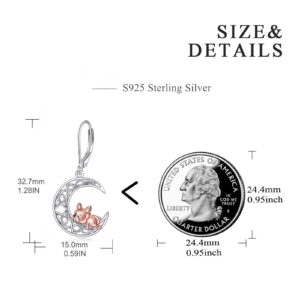 VONALA French Bulldog Dangle Earrings 925 Sterling Silver Celtic Knot Moon Leverback Earrings Dog Jewelry Birthday Gifts for Women