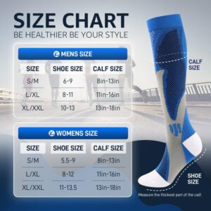 Kickticks Compression Socks 4 Paris for Women & Men 20-30mmhg Knee High Circulation Support for Running Nurse Sport Kinesio Function(Black/Blue/White/Green, L/XL)