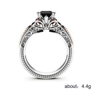 925 Sterling Silver Black Onyx and White Created Sapphire Women Ring Cushion Cut Cubic Zirconia Women's Engagement Ring