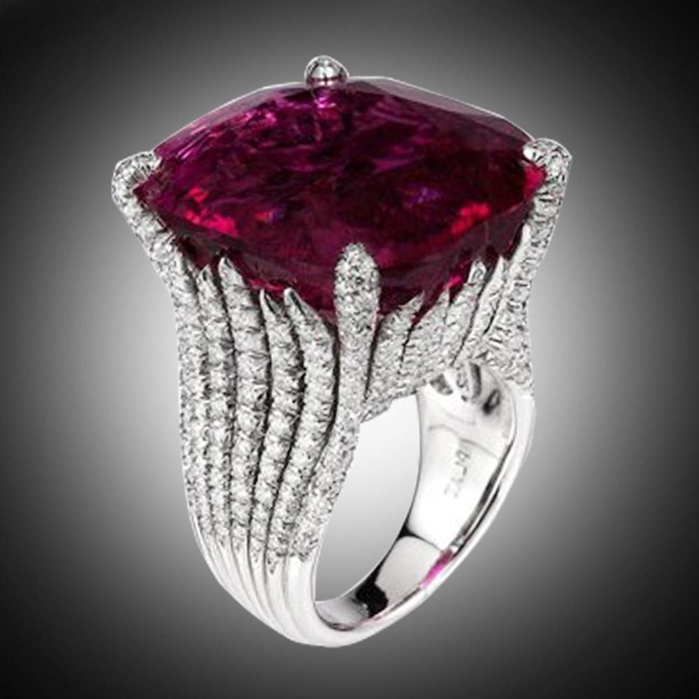 lingding 925 Sterling Silver Red Created Ruby Women's Engagement Ring