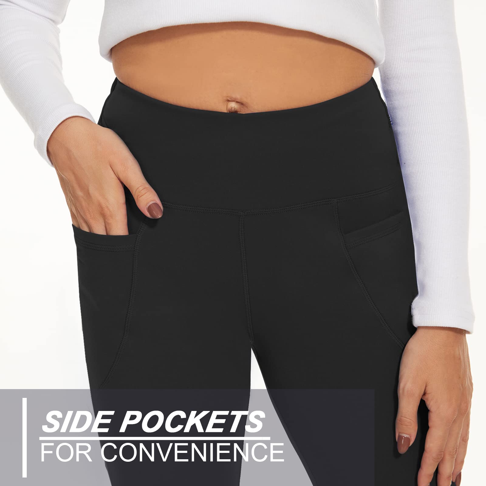 YOLIX Flare Leggings for Women with Pockets - Crossover High Waisted Black Flared Leggings for Yoga Gym Workout