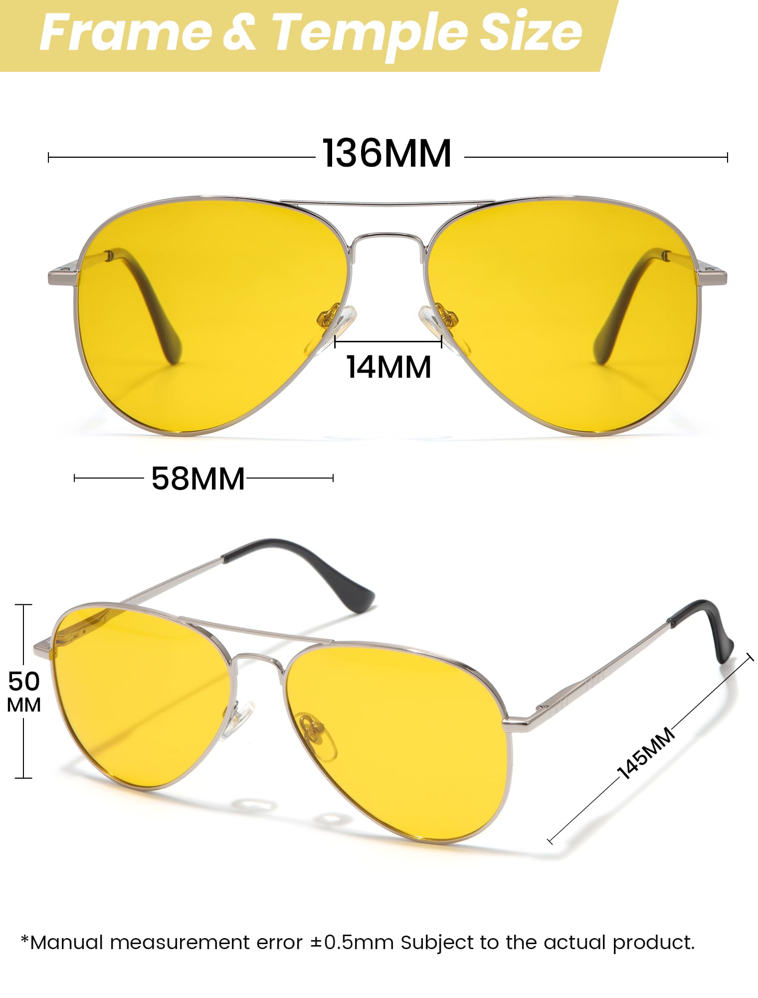 Veda Tinda Vision Aviator Sunglasses for Men Yellow Polarized Women 90s 70s Trendy Vintage Retro Fashion Sun glasses 2024 C13S20