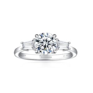 silvernana 3 stones moissanite promise rings for women sterling silver 1.2ct round trapezoid cut moissanite engagement wedding ring size 6