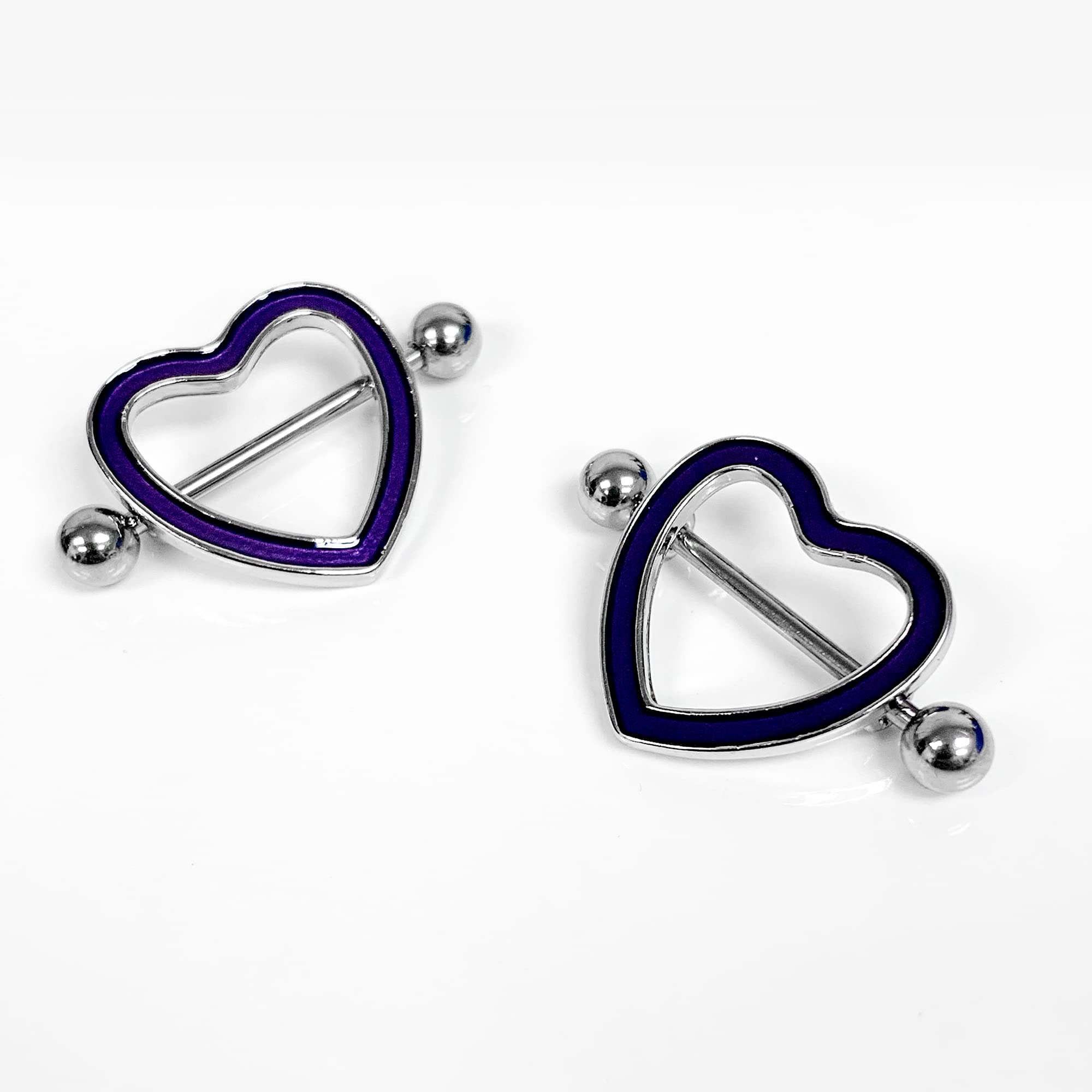 Body Candy 14G Nipple Piercing Jewelry Stainless Steel 2Pc Purple Heart Glow Barbell Nipple Shield 3/4"