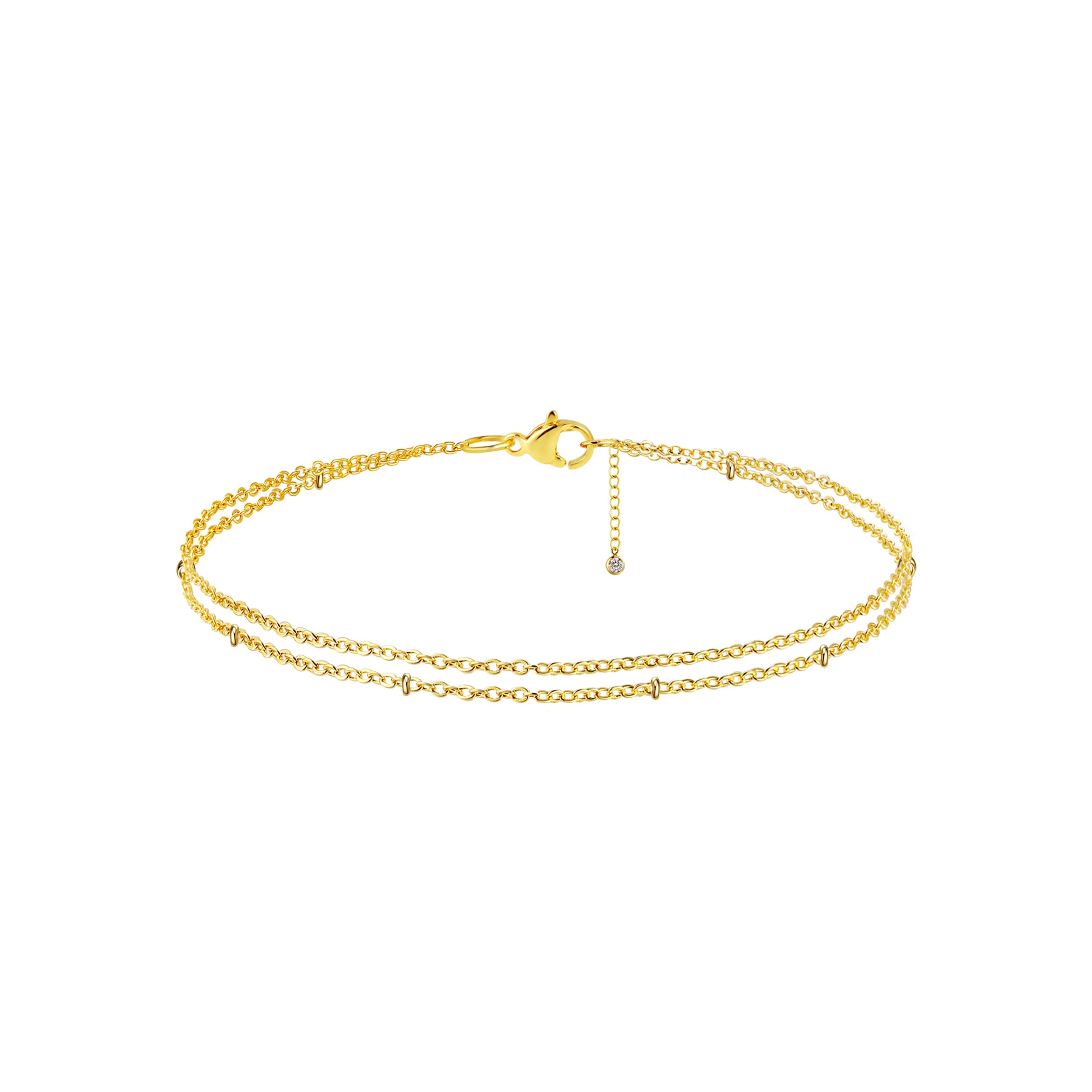 Tasiso Dainty Gold Bracelets for Women Double Layered Satellite Beades Chain Link Bracelet Layering Simple Bracelet Minimalist Handmade Jewelry Gift