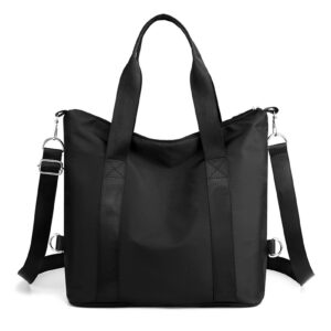 GOQUFOY Nylon Crossbody Bags for Women Work Black Shoulder Tote Bag with Zipper Pockets Compartment Waterproof Laptop Messenger Bag Satchel Women's Handbags Large Purses Travel Trendy Ladies Hobo Bags