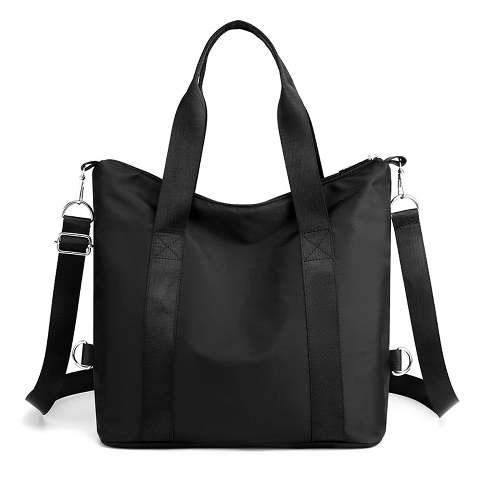 GOQUFOY Nylon Crossbody Bags for Women Work Black Shoulder Tote Bag with Zipper Pockets Compartment Waterproof Laptop Messenger Bag Satchel Women's Handbags Large Purses Travel Trendy Ladies Hobo Bags