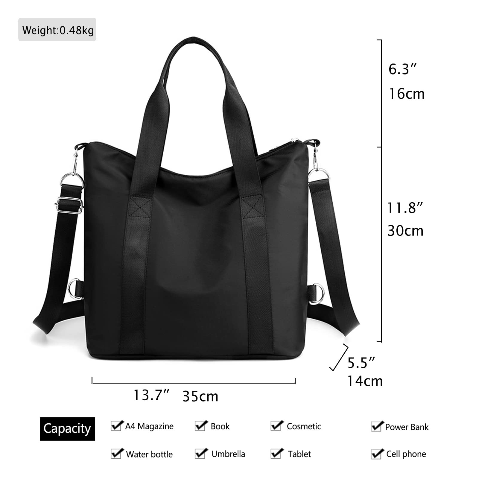 GOQUFOY Nylon Crossbody Bags for Women Work Black Shoulder Tote Bag with Zipper Pockets Compartment Waterproof Laptop Messenger Bag Satchel Women's Handbags Large Purses Travel Trendy Ladies Hobo Bags