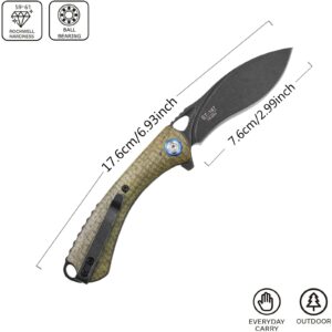 Sitivien ST147 Folding Pocket Knife,Black Stonewashed 14C28N Steel Blade with Micarta Handle Utility Knife EDC Tool Knife for Outdoor Camping,Hiking,Hunting(Green)