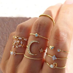 choice of all Stackable Rings Set for Women Gifts Trendy Stuff Gold Stackable Moon Star Knuckle Rings Boho Rings Cute Stuff Stocking Stuffers for Women Christmas Gifts 2024