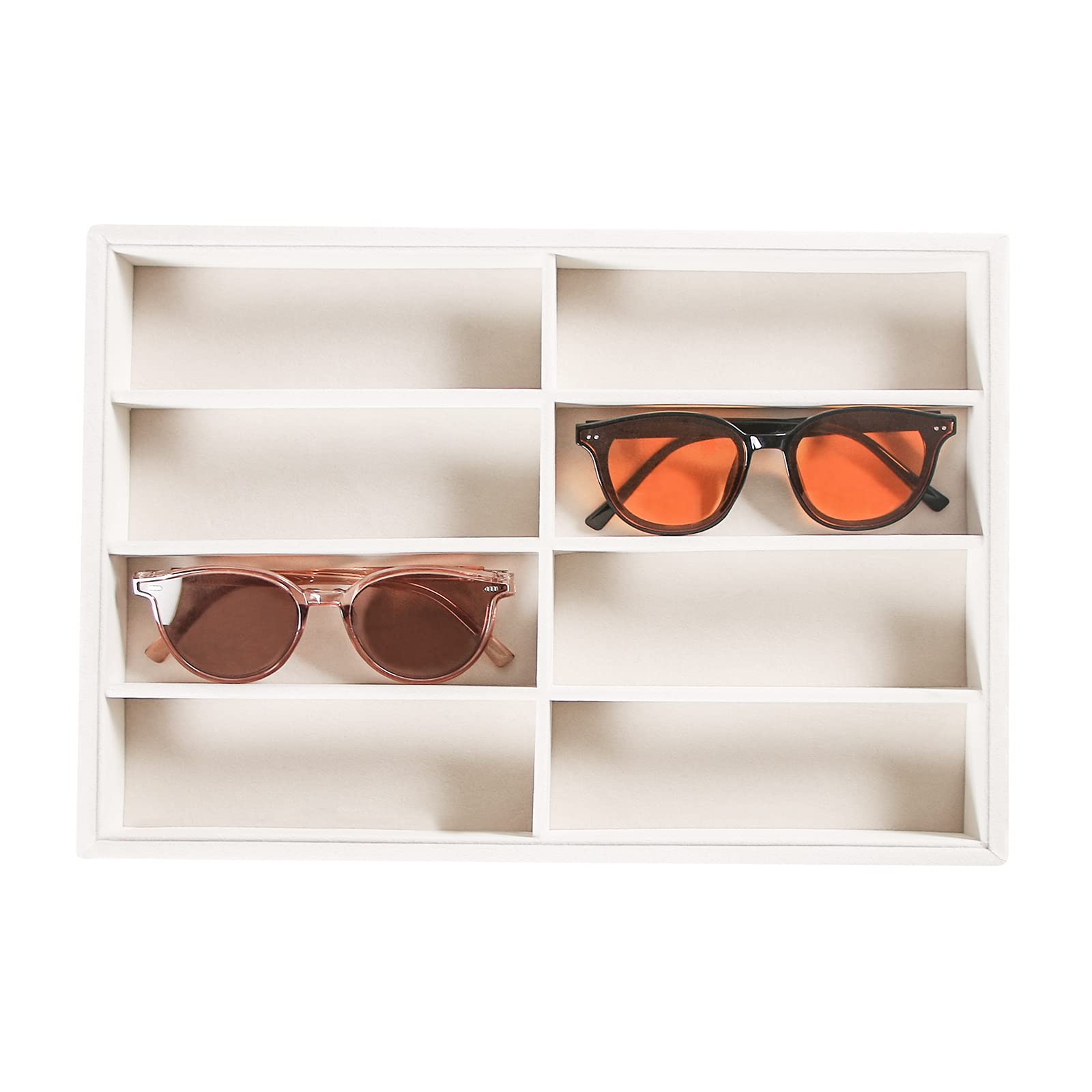 Pangkeep 8 Grid Sunglass Organizer,Glasses Holder,Beige Eyeglass Display Tray,Glasses Storage Organizer for Men Women.