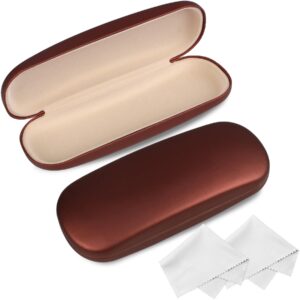 joyberg 2 pack glasses case, eyeglass case with cleaning cloth, glasses case hard shell fits most glasses(brown)