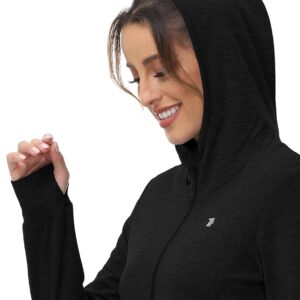 TBMPOY Womens UPF 50+ Sun Protection Hoodie Jackets Light Weight Long Sleeve Shirts Hiking Outdoor Full Zip Tops Black XXL