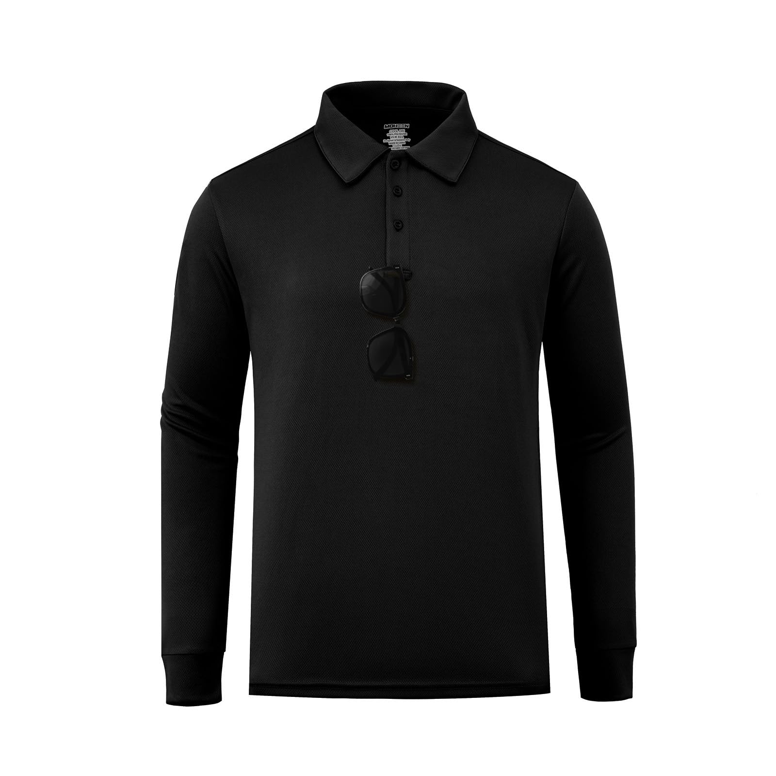 Mens Mositure Wicking Sun Protection Long Sleeve Polo Shirt BLACK-4XL