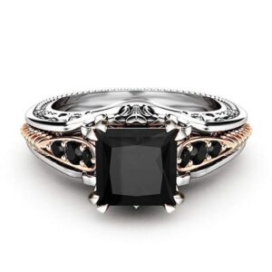 925 Sterling Silver Black Onyx and White Created Sapphire Women Ring Cushion Cut Cubic Zirconia Women's Engagement Ring