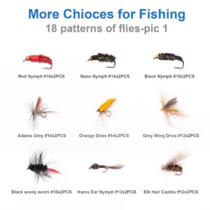 Ansnbo 36 pcs Fly Fishing Flies Kit, Hand Tied Trout Bass Fly Assortment with Fly Box, Dry Wet Nymph Flies Streamers Fly Fishing Gear