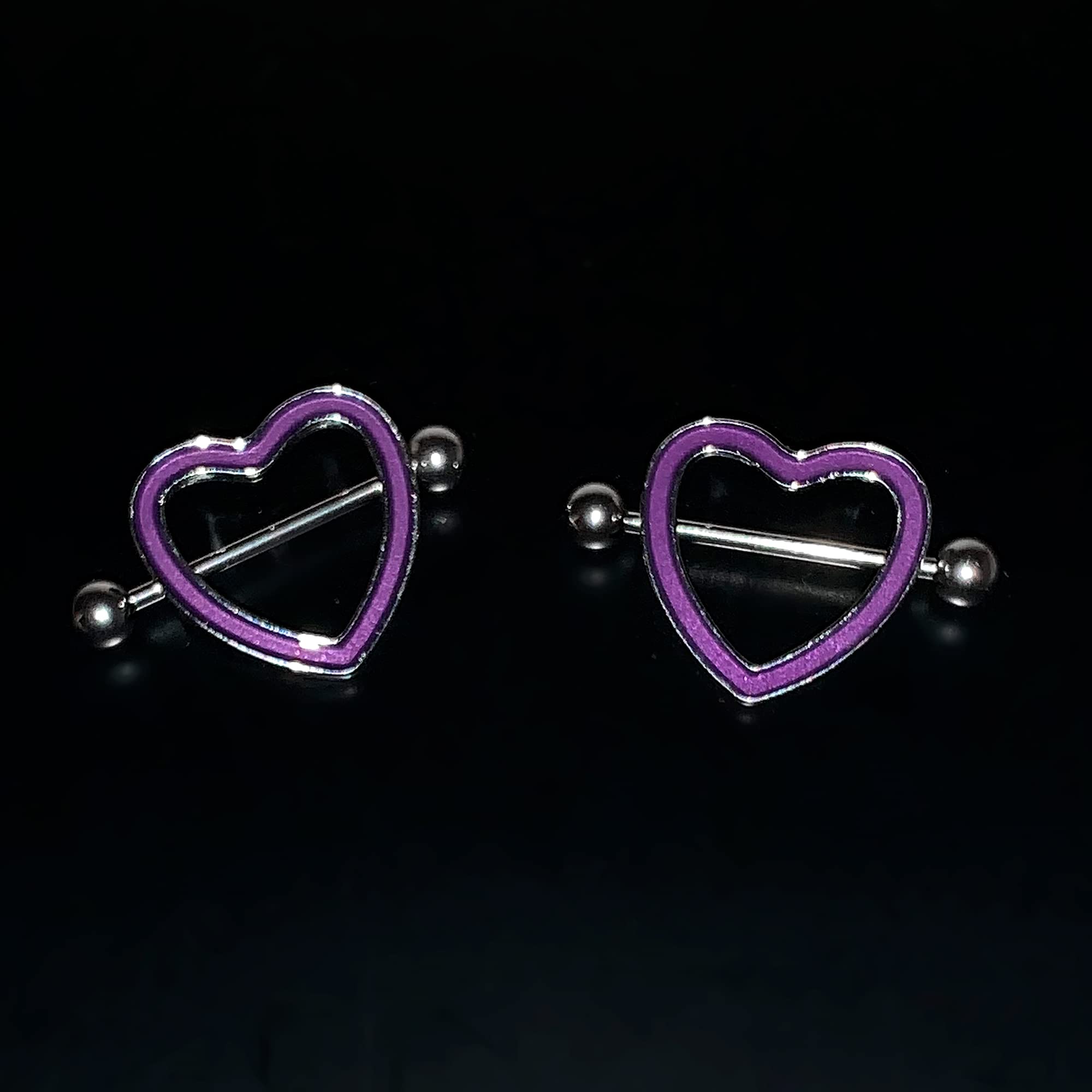 Body Candy 14G Nipple Piercing Jewelry Stainless Steel 2Pc Purple Heart Glow Barbell Nipple Shield 3/4"