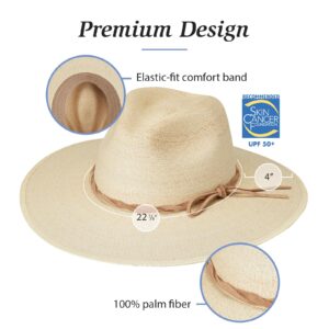 Wallaroo Hat Company – Women’s Tulum Fedora – UPF 50+ Sun Protection, Wide Brim Natural Fiber Sun Hat for Medium Crown Sizes – Sun-Smart Straw Hat for Beach Getaways and Outdoor Adventures (Natural)