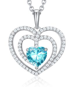 gloffery 925 sterling silver birthstone heart cut halo cz pendant necklaces for women (heart,mar)