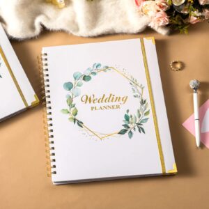 Wedding Planner - Wedding Planner Book and Organizer for the Bride with 5 Tabbed Sections, 12" x 9", Hardcover with Metal Corner + 5 Inner Pockets + Sticker + Elastic Closure Band