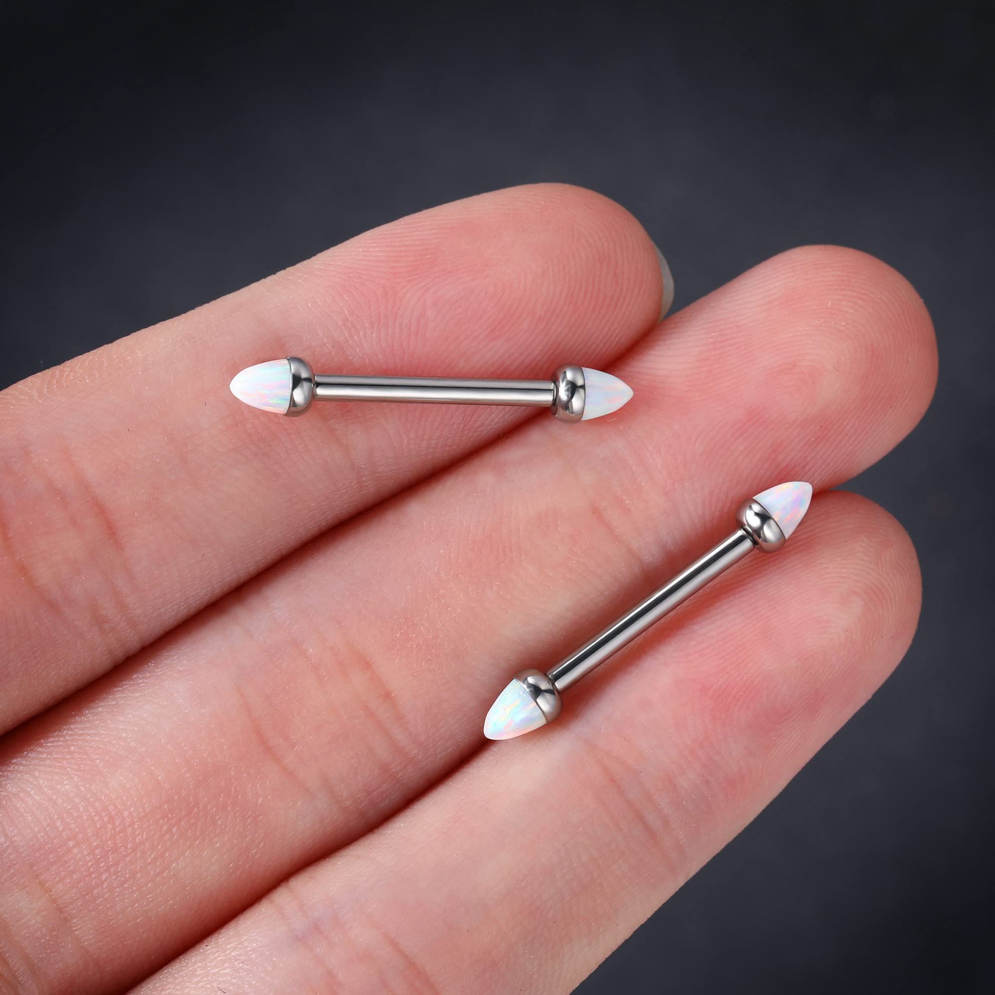 Jewseen 14G Nipple Rings G23 Titanium Internally Threaded Nipple Barbell Opal Bridge Piercing Jewelry 14mm Nipple Piercing Jewelry Spike Nipple Bar for Women Men