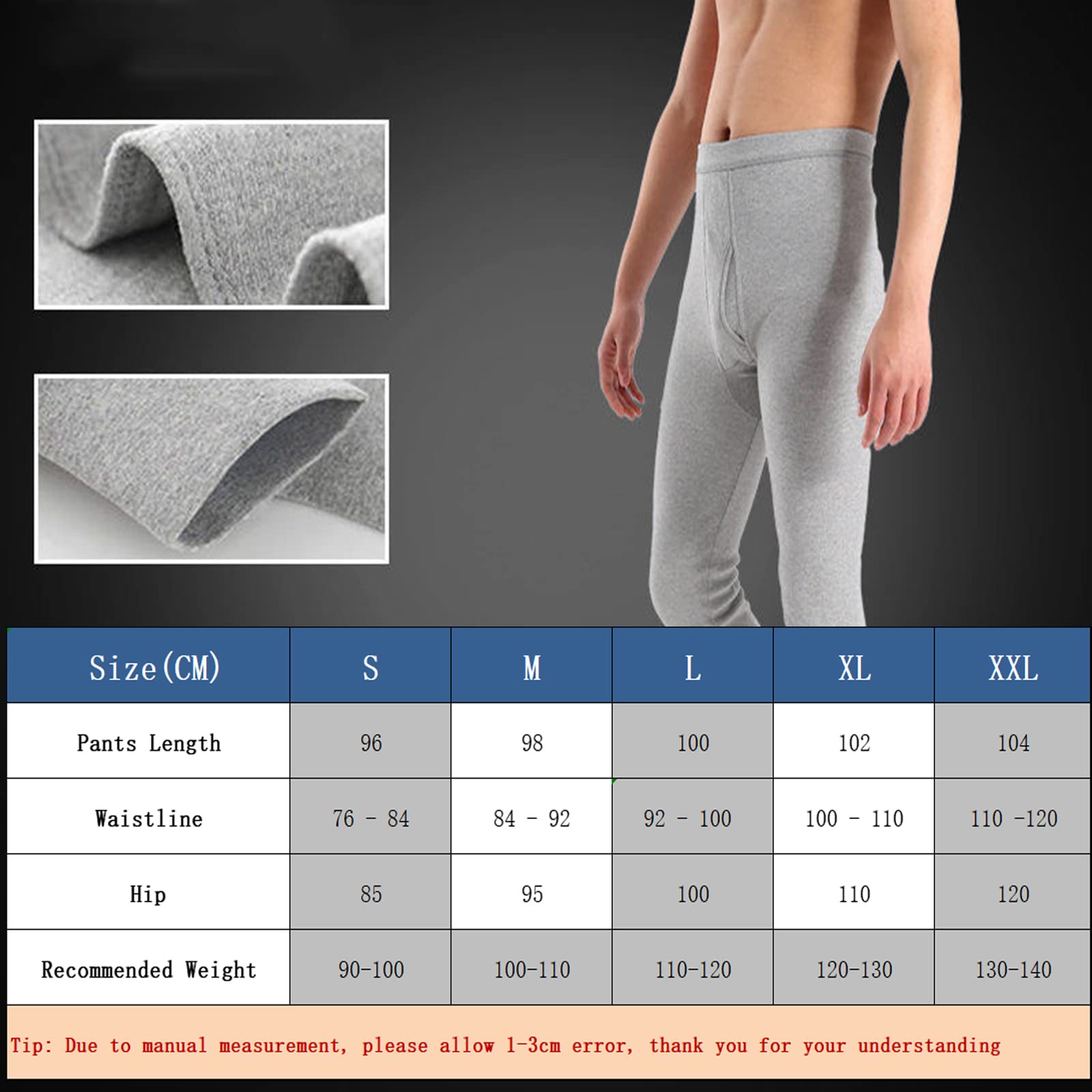 Men's Winter Thermal Underwear Bottom Fleece Lined Long Johns for Men Thermal wear Leggings for Cold Weather Dark Grey