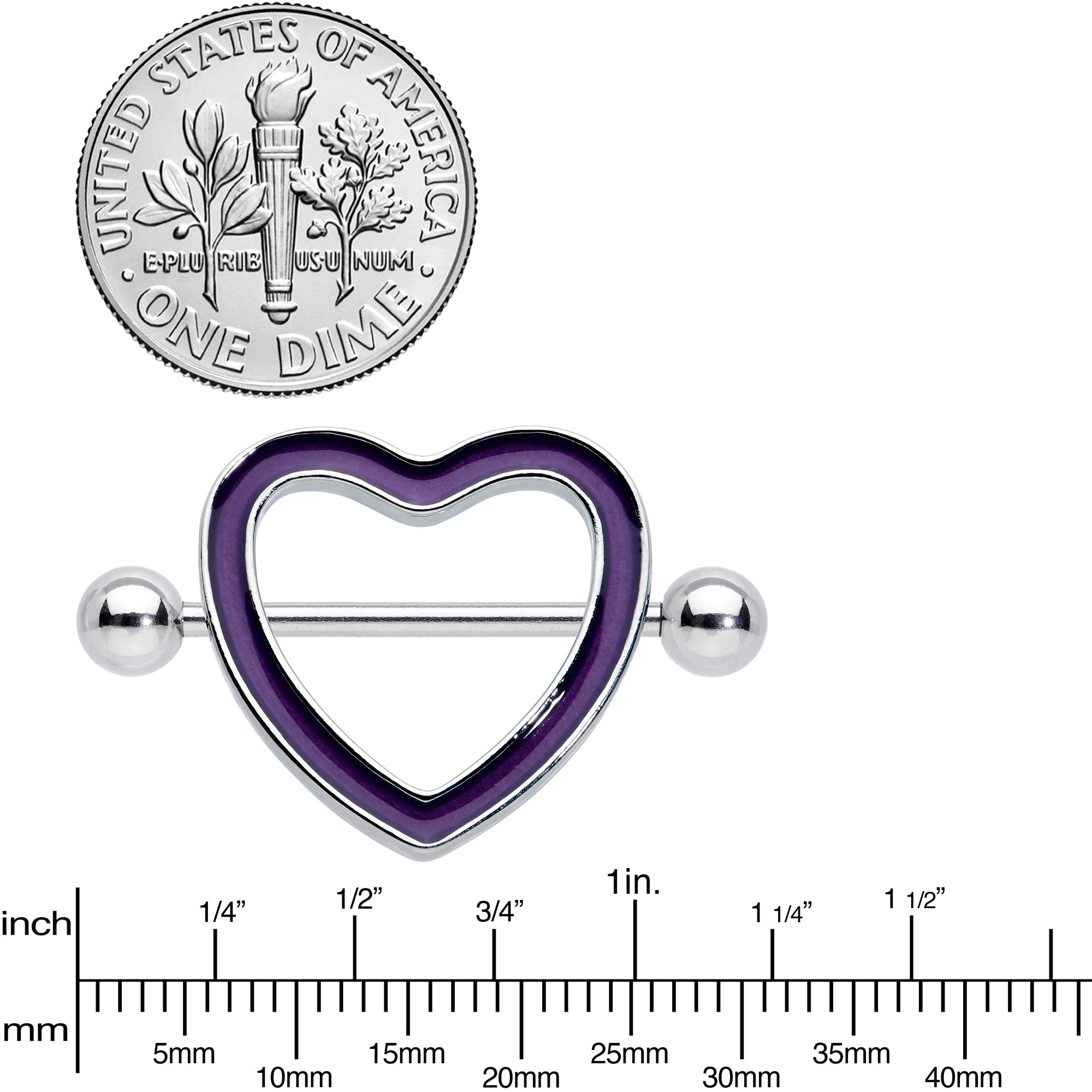 Body Candy 14G Nipple Piercing Jewelry Stainless Steel 2Pc Purple Heart Glow Barbell Nipple Shield 3/4"