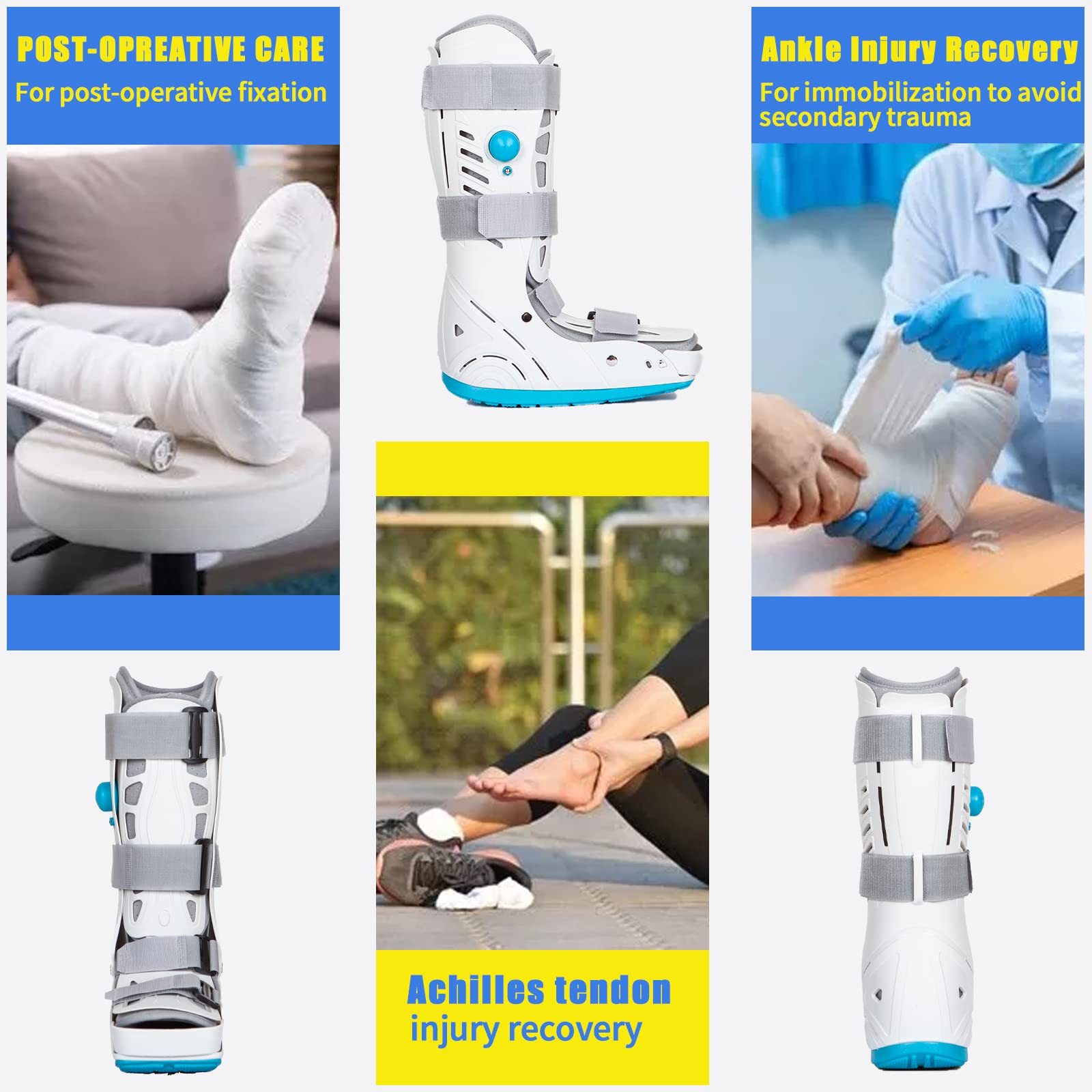 Tairibousy Medical Inflatable Tall Walking Boot Long Orthopaedic Boot Fracture Boot Ultralight Walking Boot for Sprained Ankle Stress Fracture Broken Foot or Achilles Tendonitis (S)