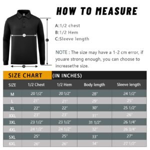 Mens Mositure Wicking Sun Protection Long Sleeve Polo Shirt BLACK-4XL