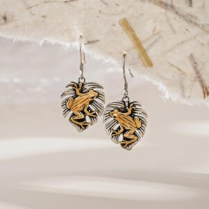 Frog Dangle Earrings 925 Sterling Silver Frog Dangling Earrings Cute Palm Leaves Frog Drop Earrings Funky Frog Animal Earrings for Women