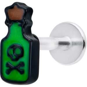 body candy 16g 316l stainless steel glow in the dark poison green bottle labret monroe lip ring tragus 8mm