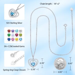 Gloffery 925 Sterling Silver Birthstone Heart Cut Halo CZ Pendant Necklaces for Women (Heart, Dec)