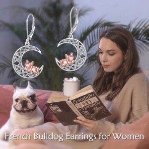 VONALA French Bulldog Dangle Earrings 925 Sterling Silver Celtic Knot Moon Leverback Earrings Dog Jewelry Birthday Gifts for Women