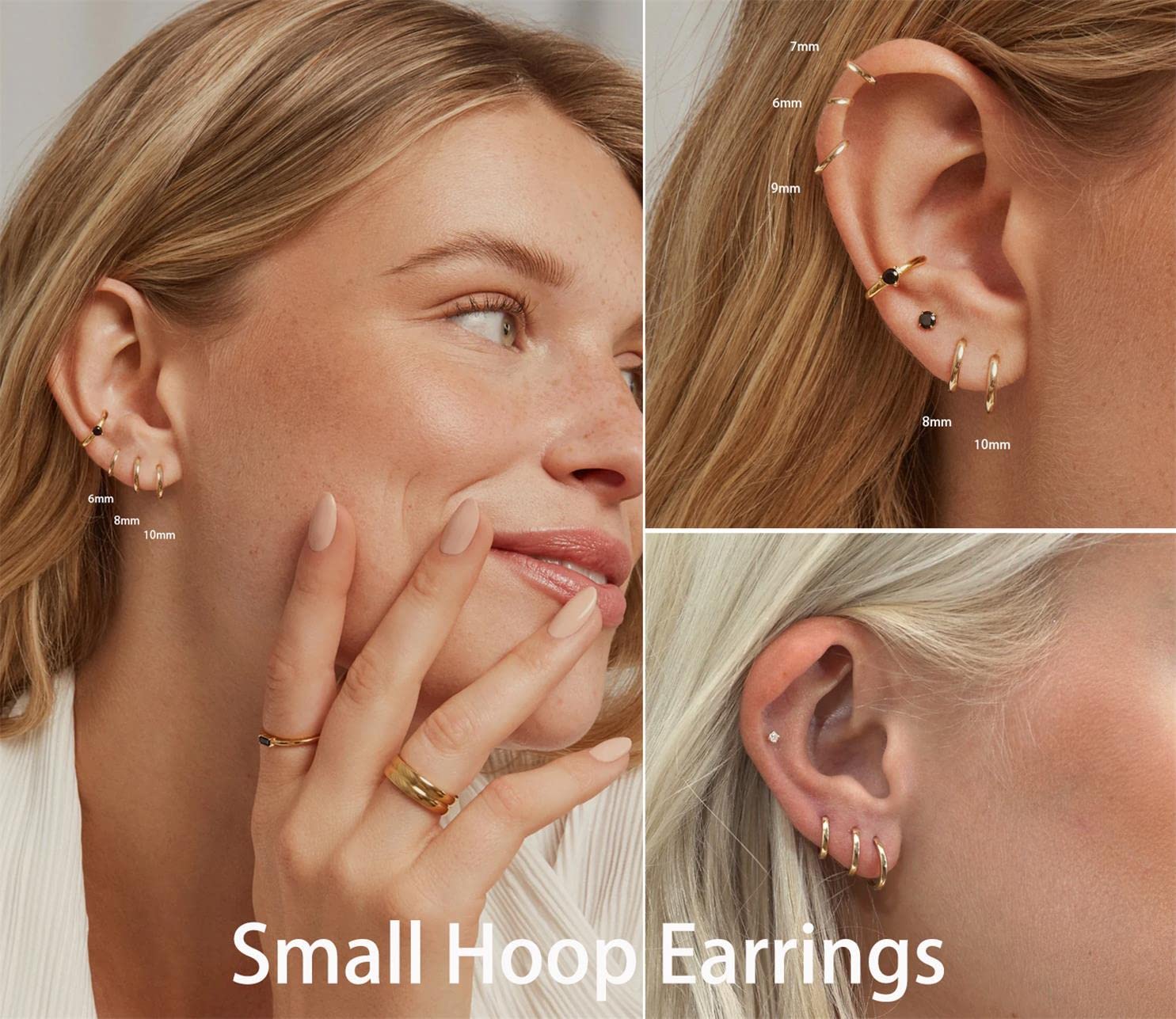 Small Gold Hoop Earrings for Women Set: 5 Pairs Lightweight 14K Gold Minimalist Huggie Hoop Earrings Cartilage Hoop Earring Helix Earring Tiny Gold Hoops for Women Men 1.6MM Thickness Hypoallergenic Earring Sets for Multiple Piercing (14K Gold - 5 Pairs(6